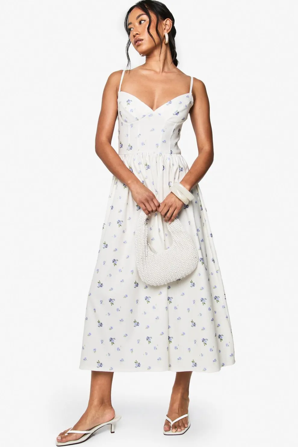 Ditsy Floral Bengaline Volume Milkmaid Dress | Nasty Gal