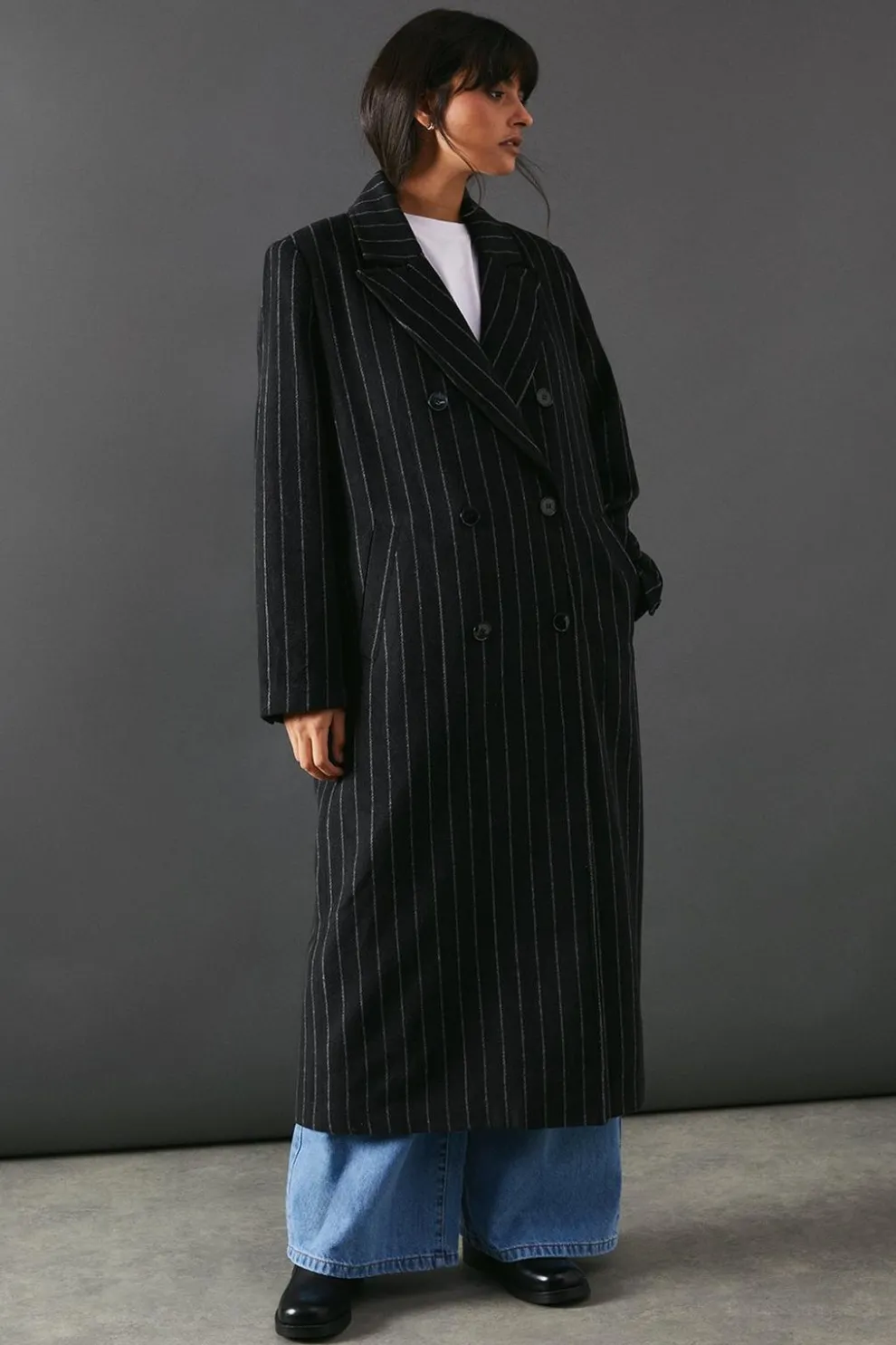 Pinstripe Wool Mix Oversized Double Breasted Maxi Coat | Nasty Gal