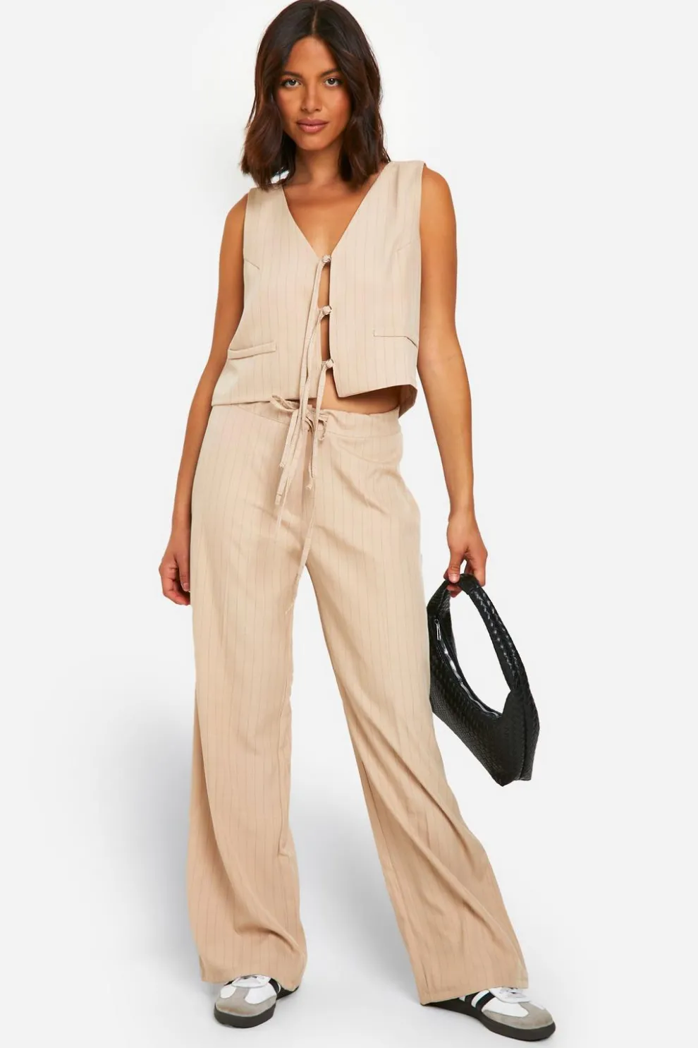 Pinstripe Elasticated Waist Wide Leg Trousers | Nasty Gal