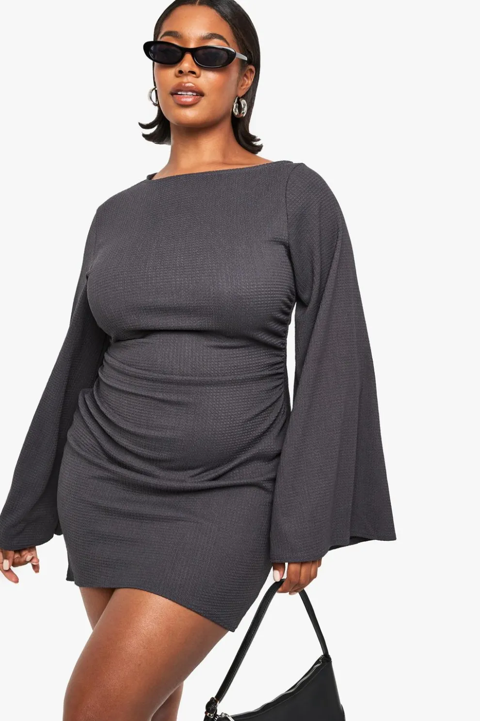 Plus Textured Ruched Batwing Mini Dress | Nasty Gal