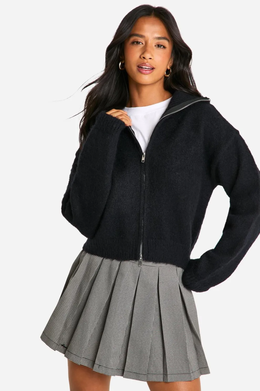 Petite Brushed Knit Zip Through Cardigan | Nasty Gal