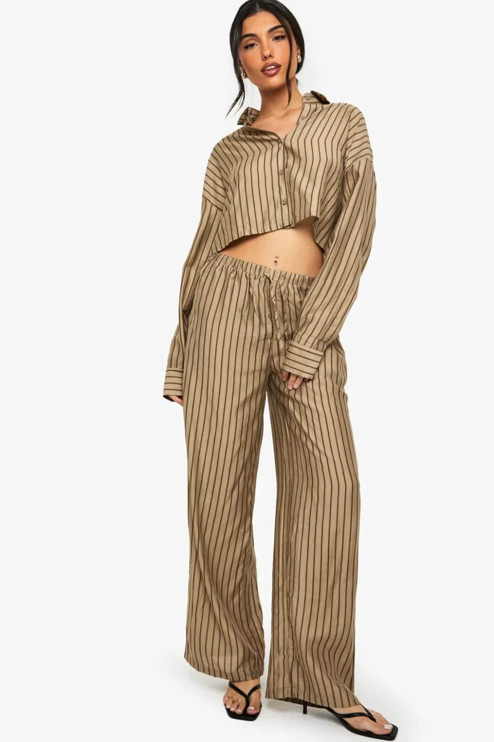 Boxy Stripe Long Sleeve Shirt & Wide Leg Trousers Beach Co-Ord | Nasty Gal
