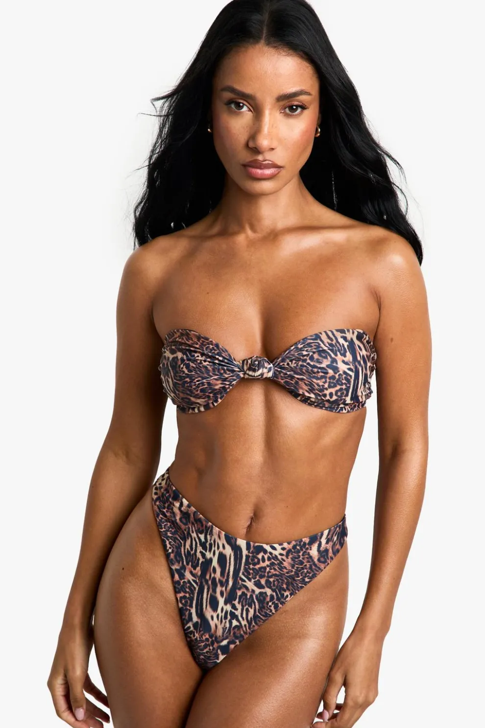 Petite Swimwear Essentials Leopard Bandeau Bikini Top | Nasty Gal