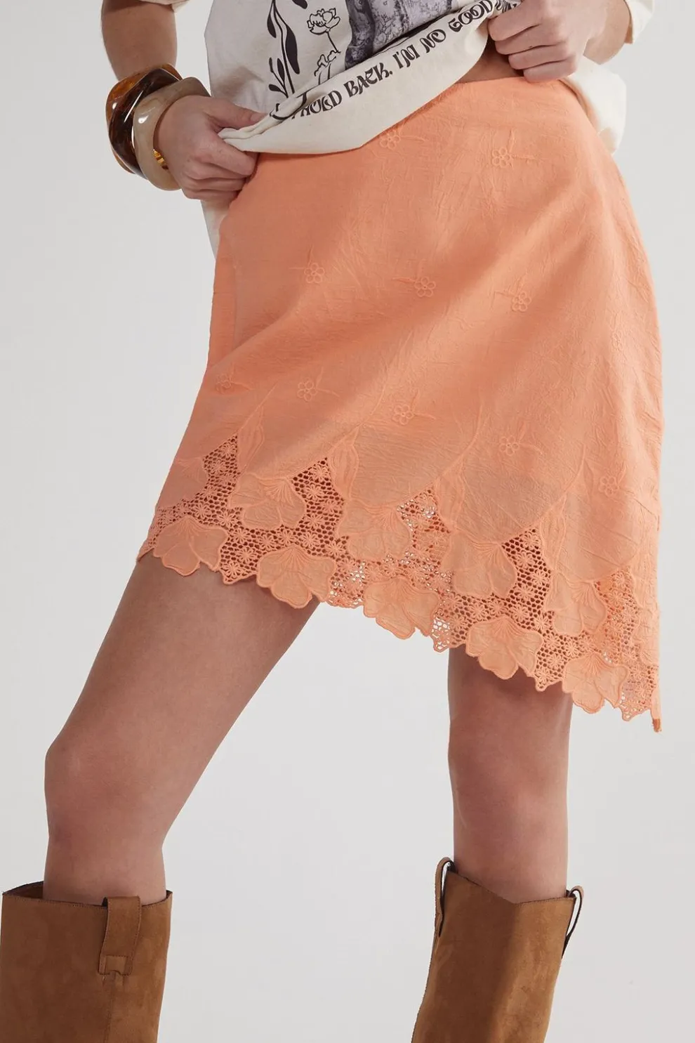 Cotton Cutwork Embroidered Hem Asymmetric Mini Skirt | Nasty Gal