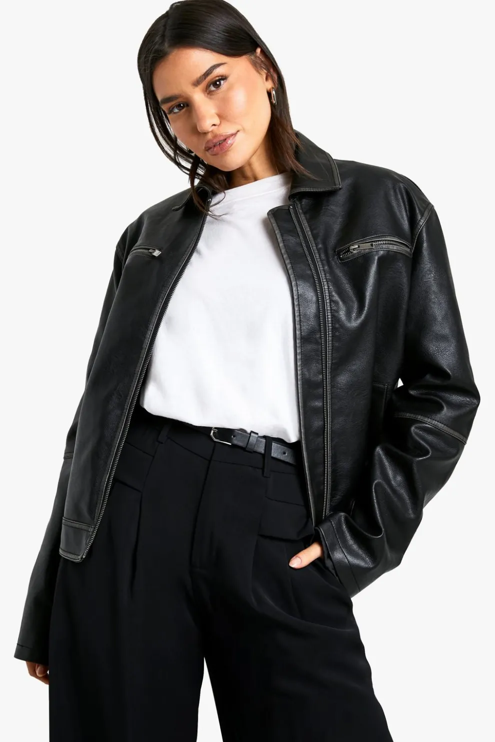 Tall Vintage Look Faux Leather Zip Jacket | Nasty Gal
