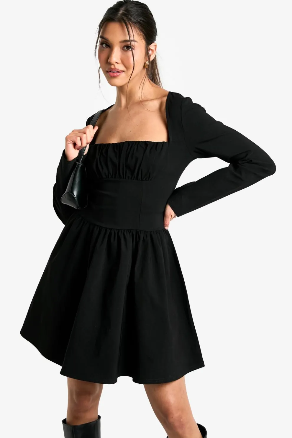 Bengaline Corset Long Sleeve Skater Dress | Nasty Gal