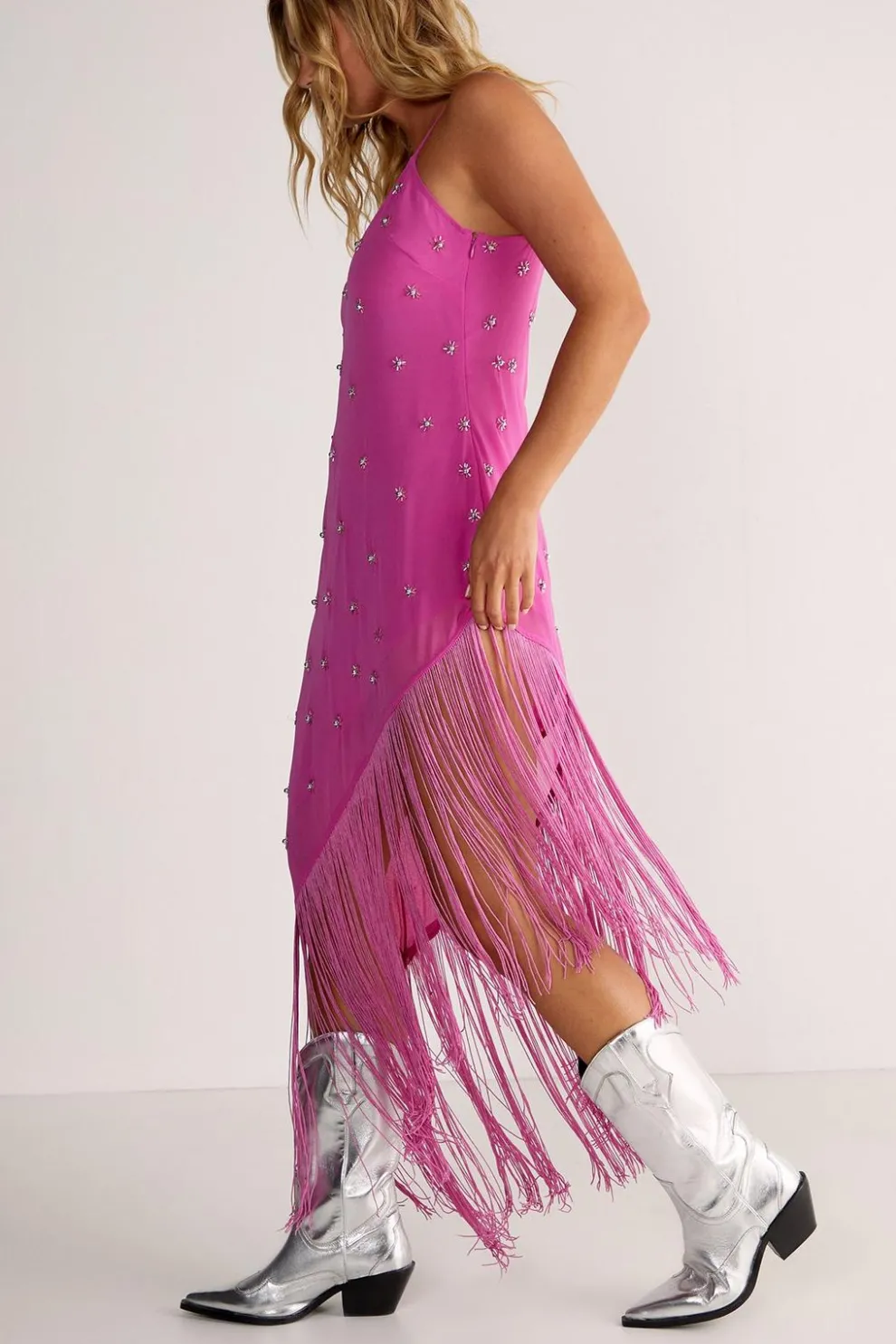 Studded Fringe Asymmetric Midi Dress | Nasty Gal