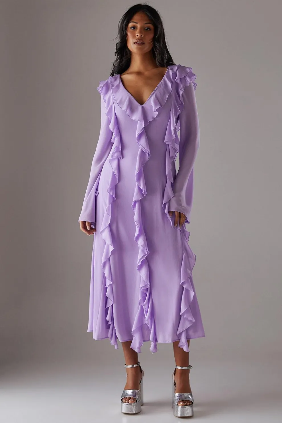 Premium Chiffon Ruffle Tie Cuff Maxi Dress | Nasty Gal