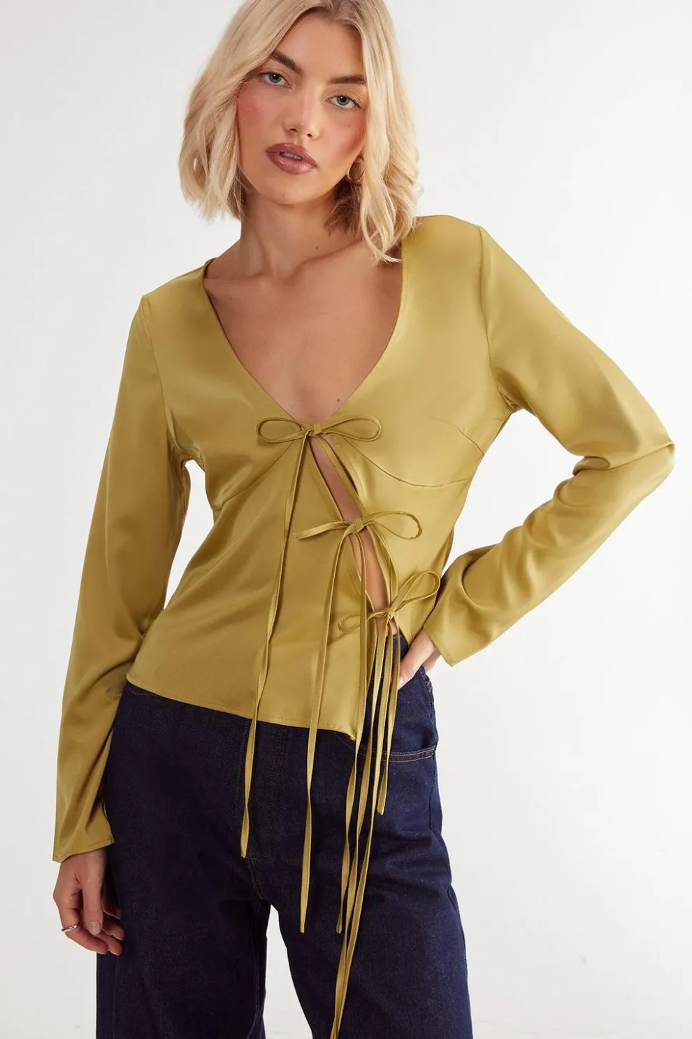 Satin Asymmetric Tie Long Sleeve Top | Nasty Gal