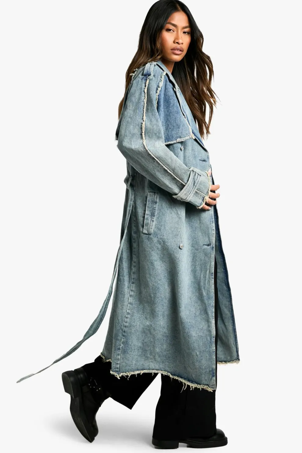 Raw Hem Belted Denim Trench Coat | Nasty Gal