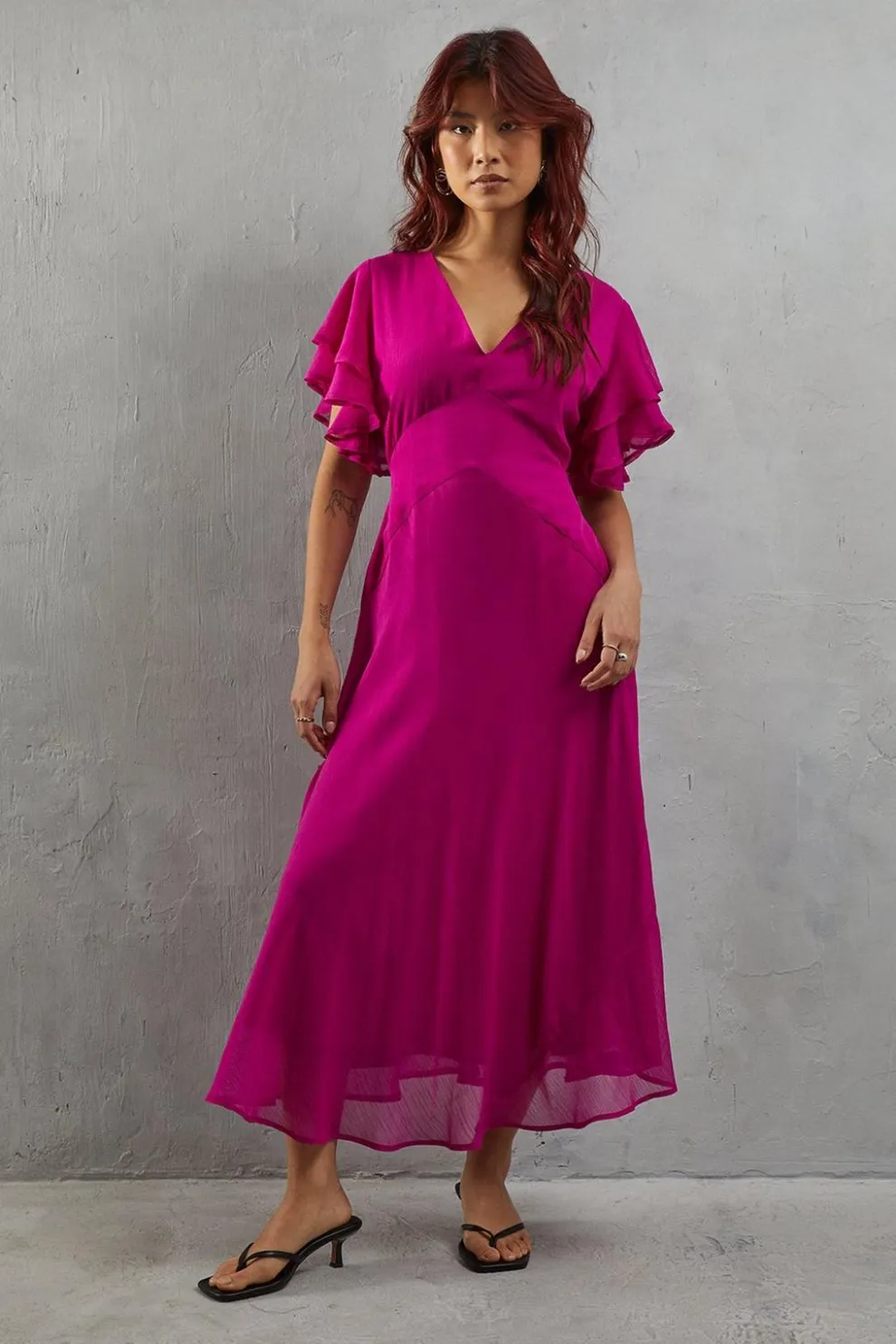 Chiffon Frill Sleeve Midi Tea Dress | Nasty Gal