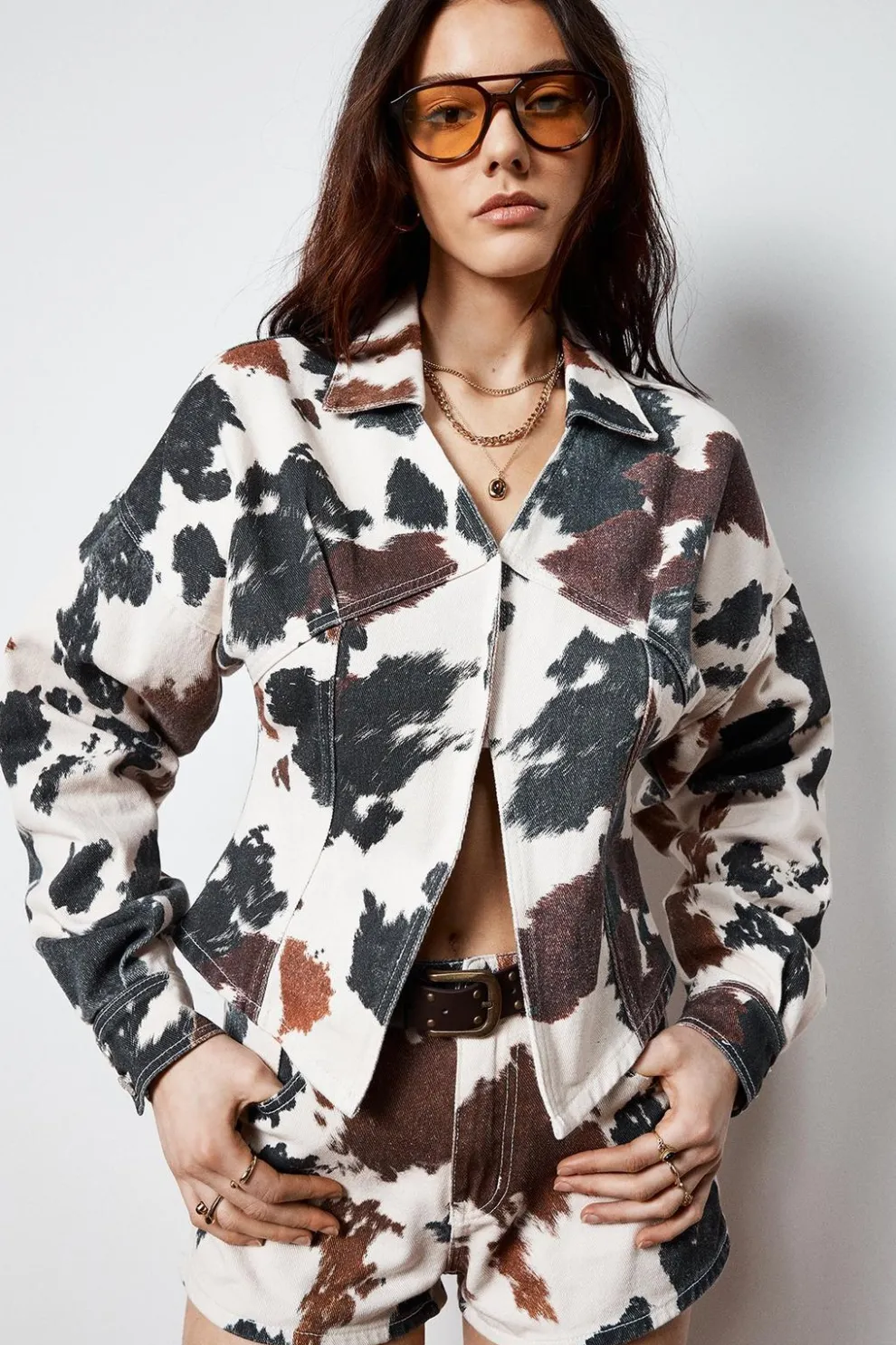 Cow Print Denim Corset Shirt | Nasty Gal