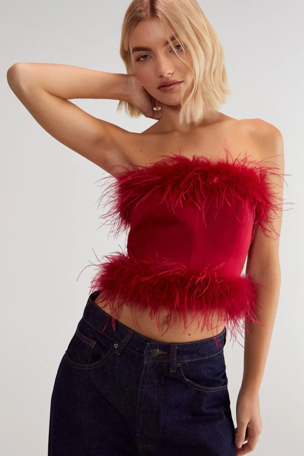 Satin Boned Feather Corset | Nasty Gal