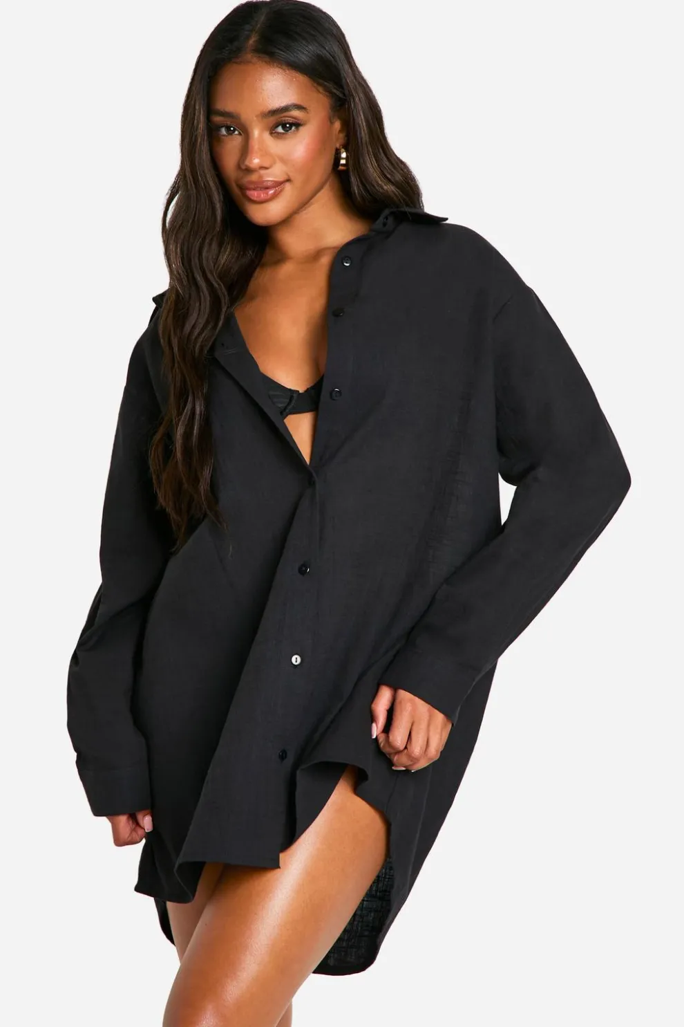 Linen Look Oversized Beach Shirt | Nasty Gal