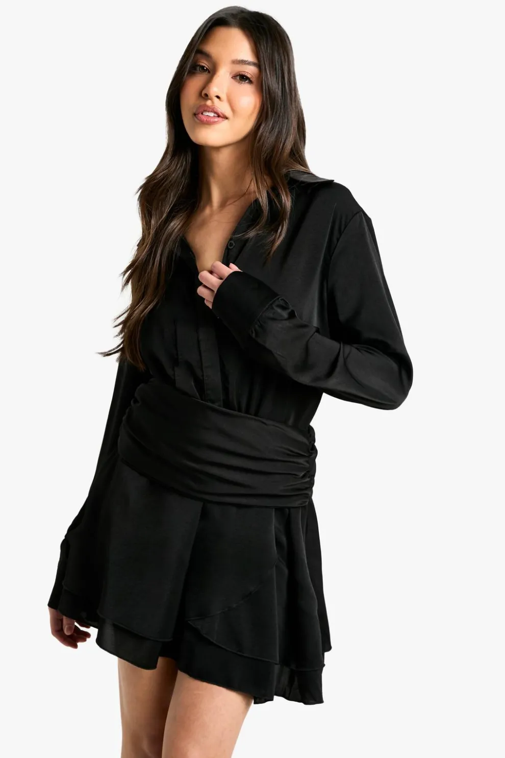 Satin Ruched Shirt Dress | Nasty Gal