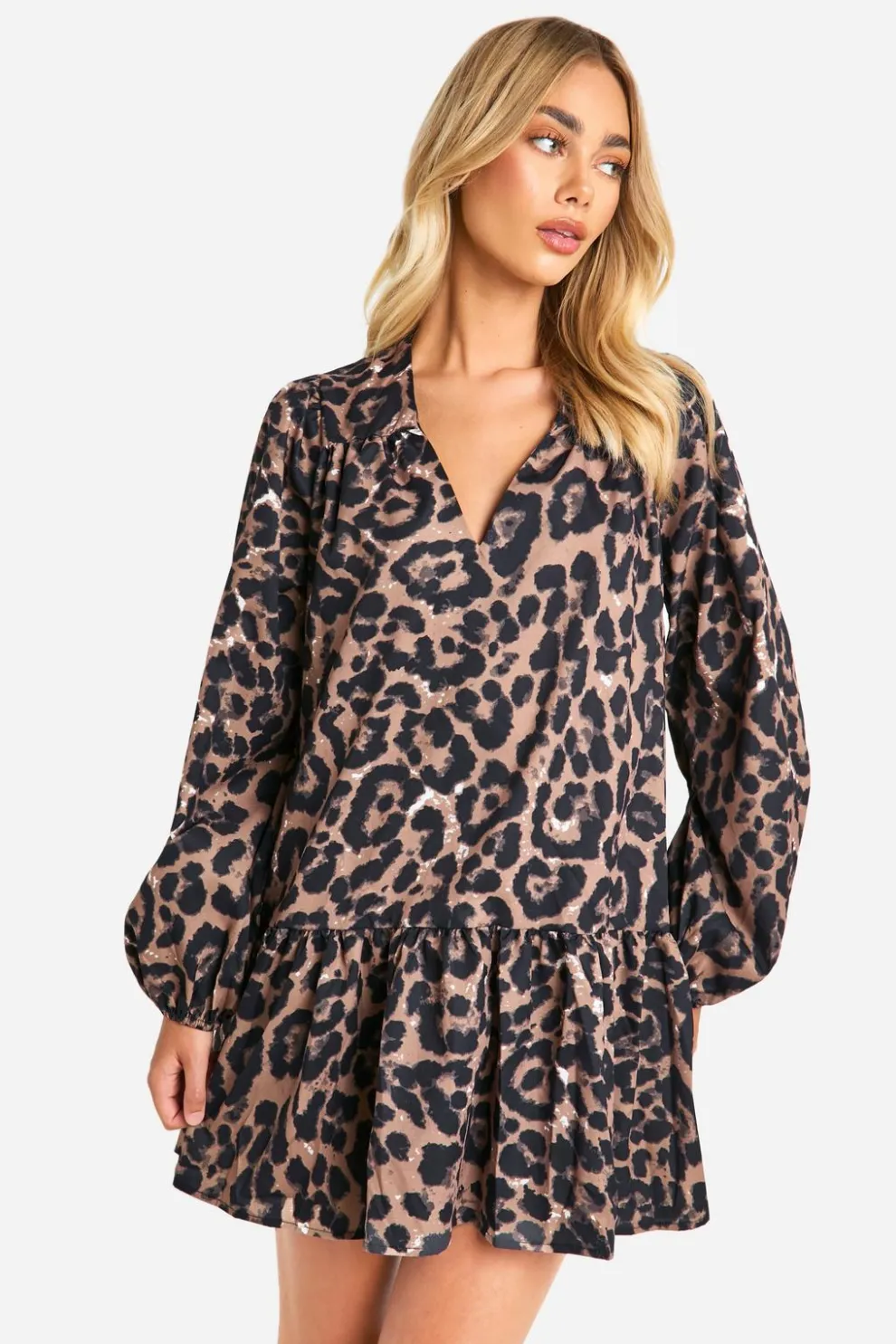 Leopard Drop Hem Smock Dress | Nasty Gal