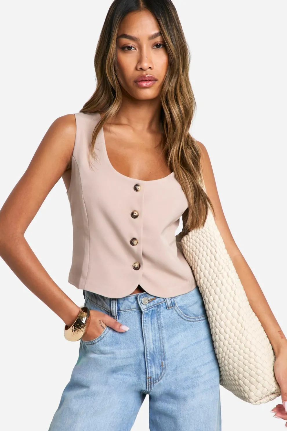 Square Neck Crop Waistcoat | Nasty Gal