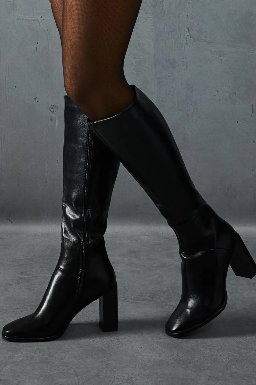 Leather Look Knee High Square Toe Boots | Nasty Gal