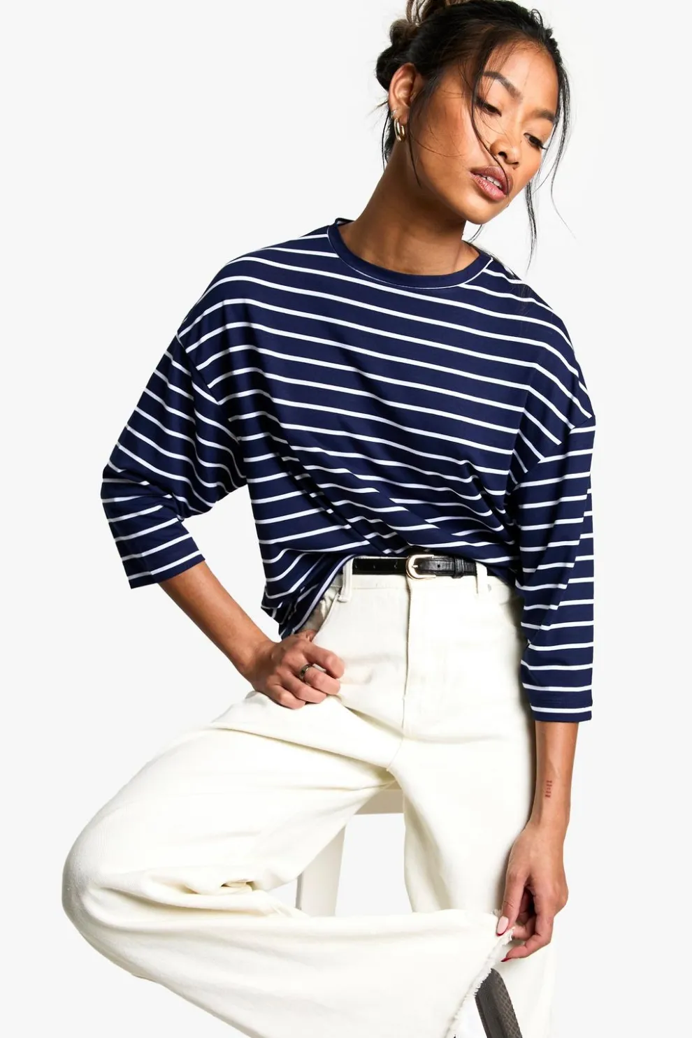 Stripe 3/4 Sleeve Crew Neck Top | Nasty Gal