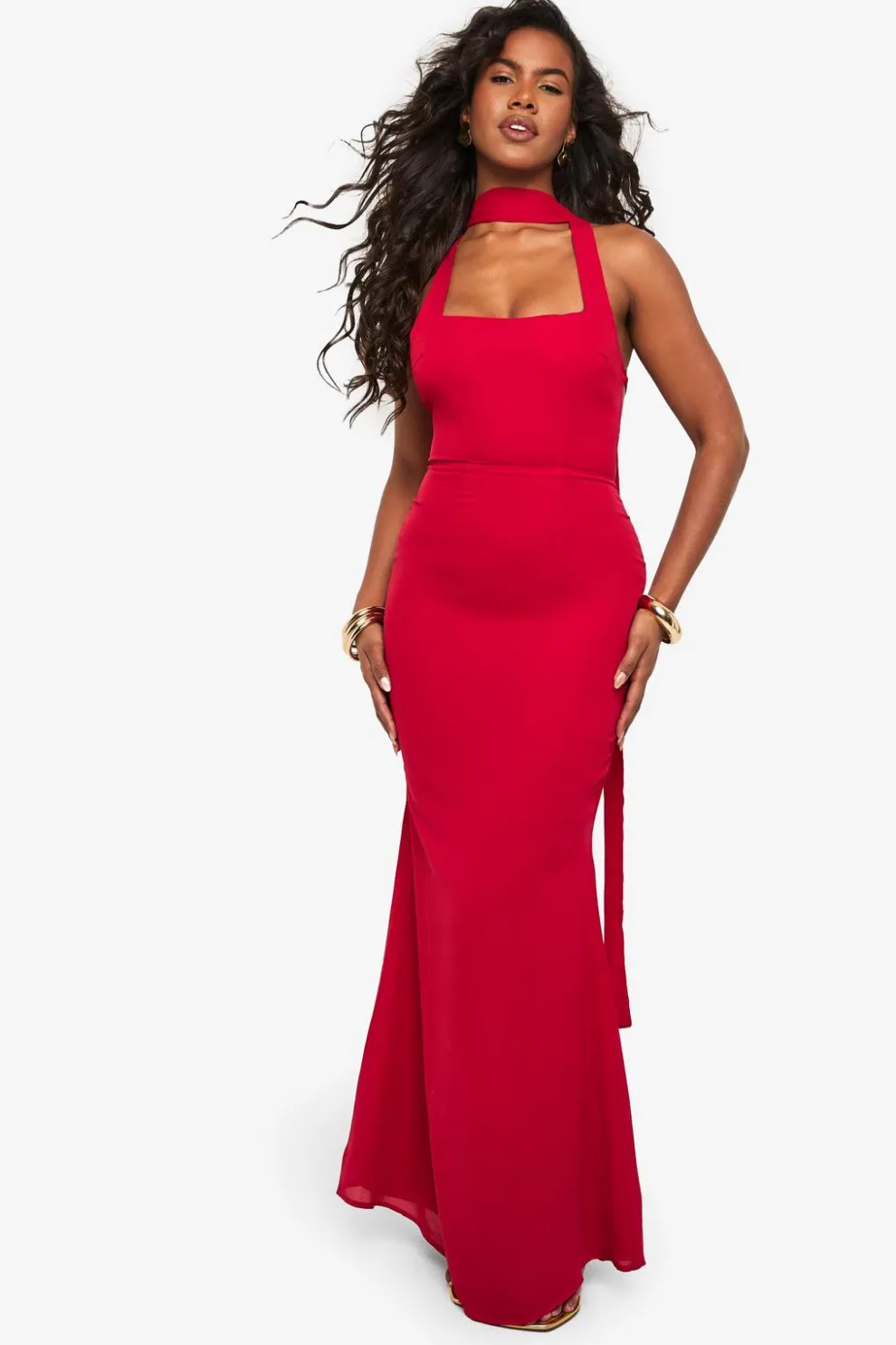 Chiffon Scarf Detail Lace Up Back Maxi Dress | Nasty Gal