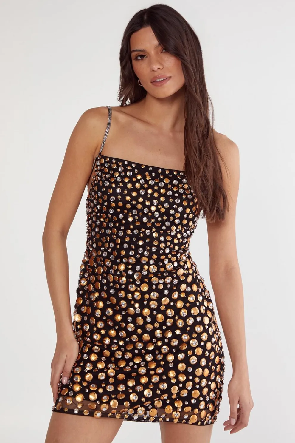 Stud Sequin Square Neck Strappy Mini Dress | Nasty Gal