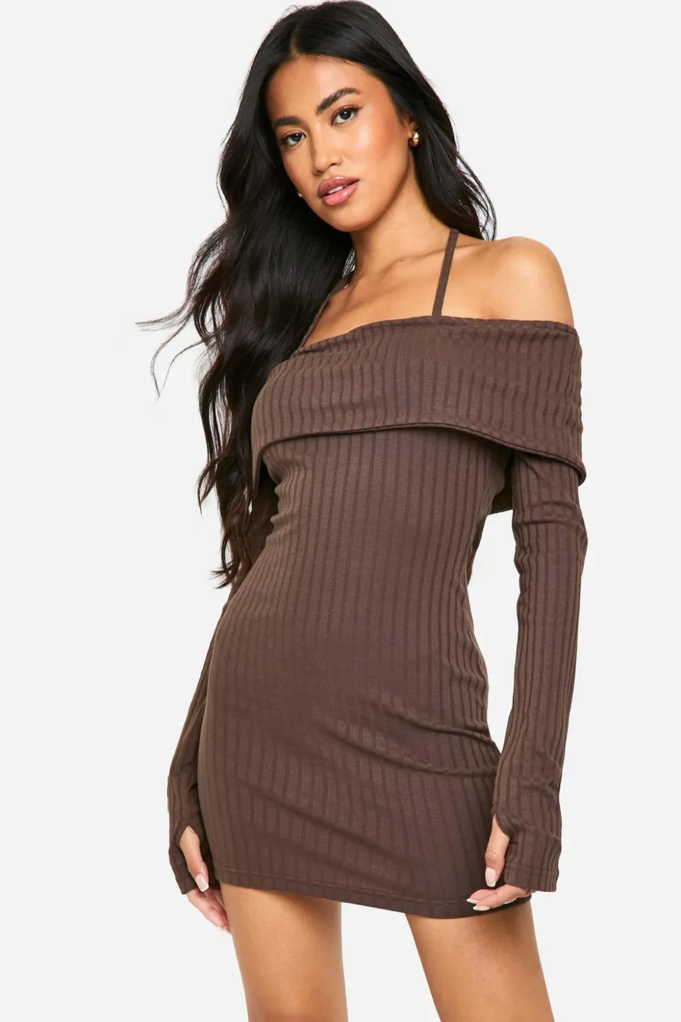 Wide Rib Bardot Tie Mini Dress | Nasty Gal
