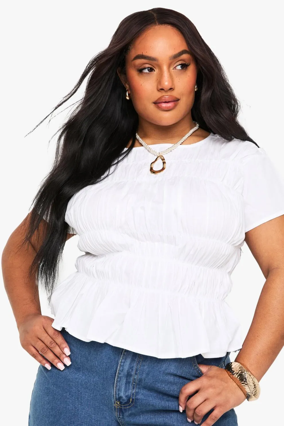 PLUS COTTON SHIRRED PUFF SLEEVE BLOUSE | Nasty Gal