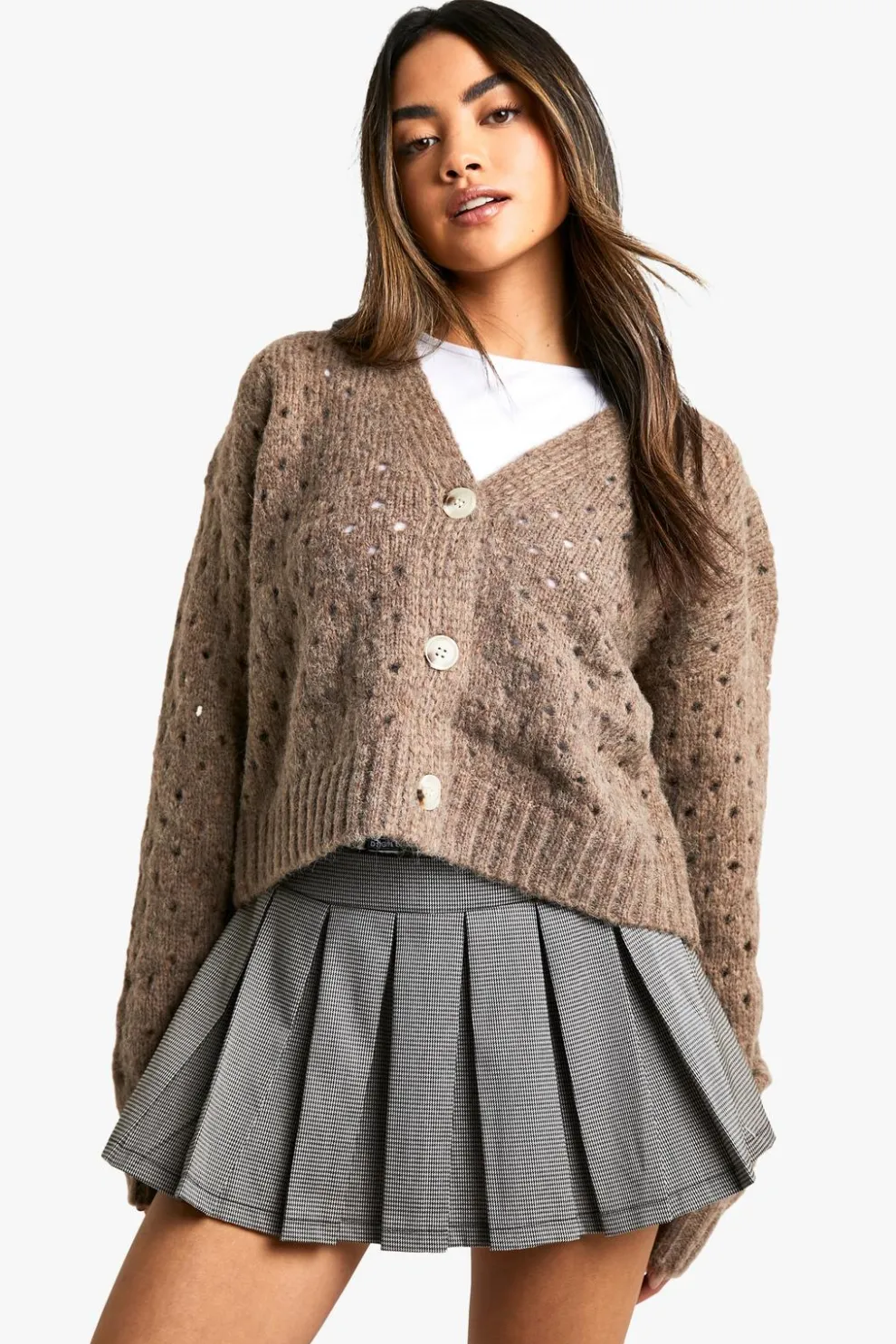 Fluffy Knitted Hole Detail Cardigan | Nasty Gal