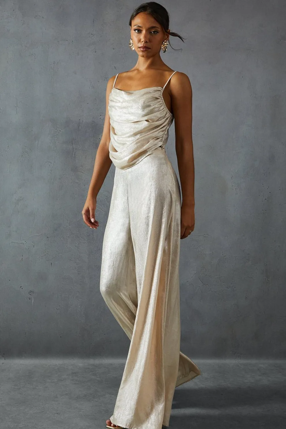 LameDrapedBustTop & Wide Leg Trouser Co-ord | Nasty Gal