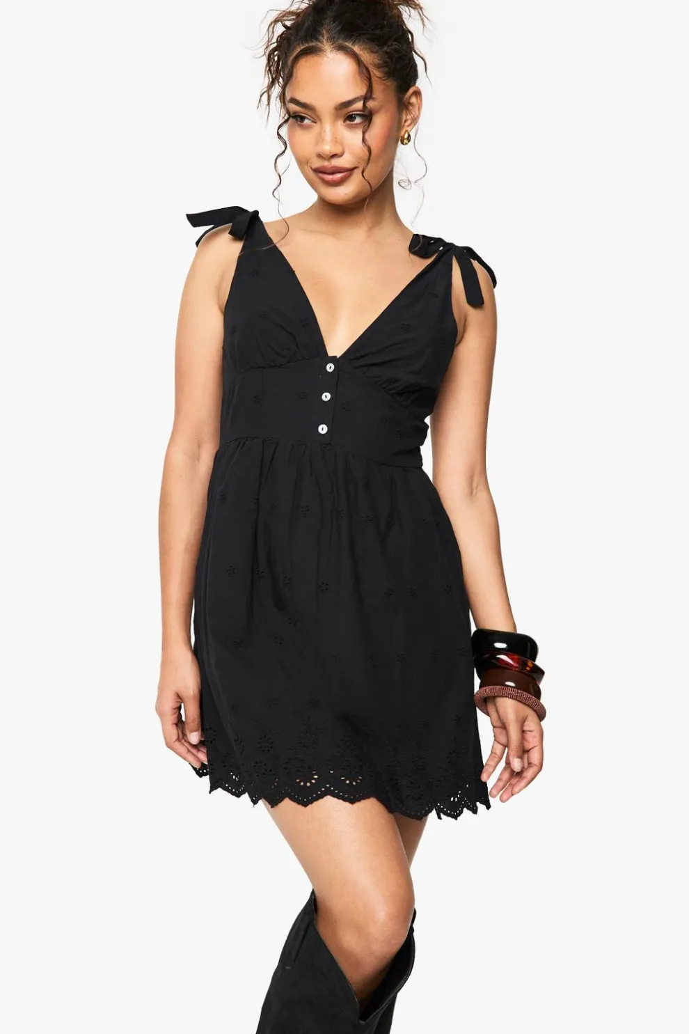 Broderie Strappy Tie Detail Mini Dress | Nasty Gal