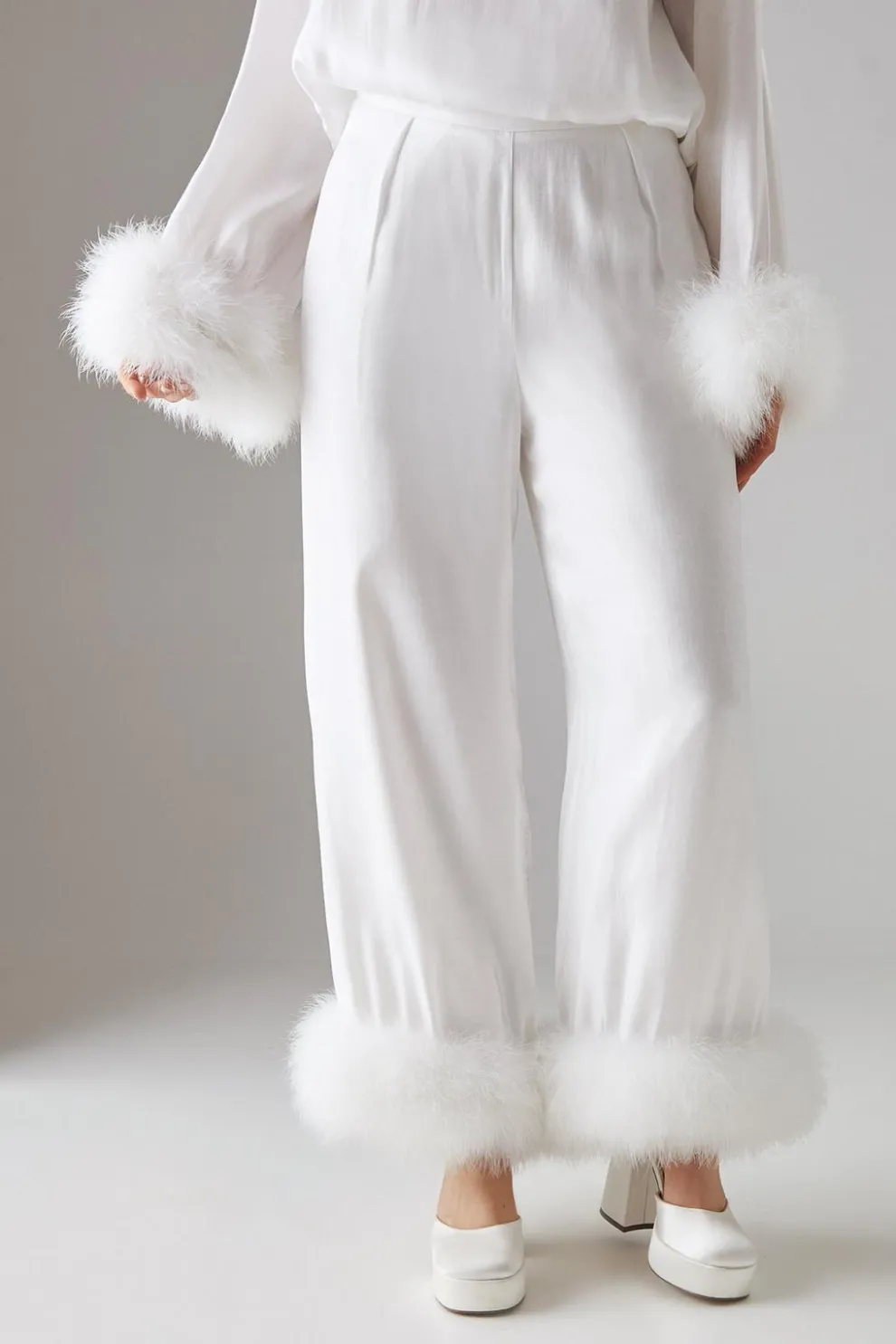Premium Iridescent Feather Cuff Wide Leg Trousers | Nasty Gal