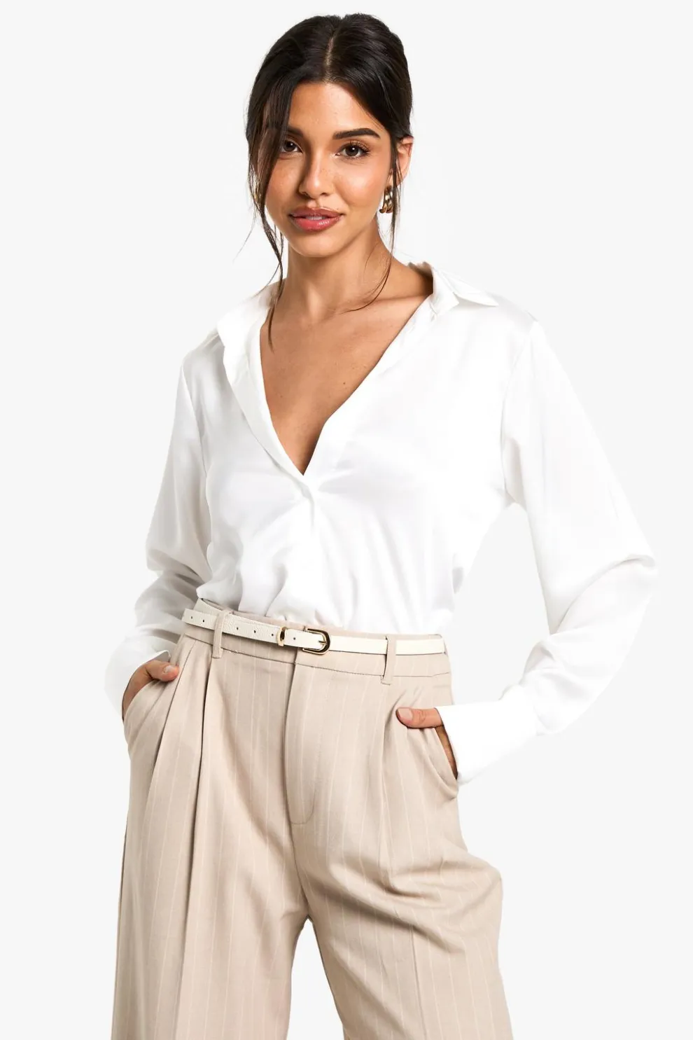 Satin V-neck Button Up Shirt | Nasty Gal