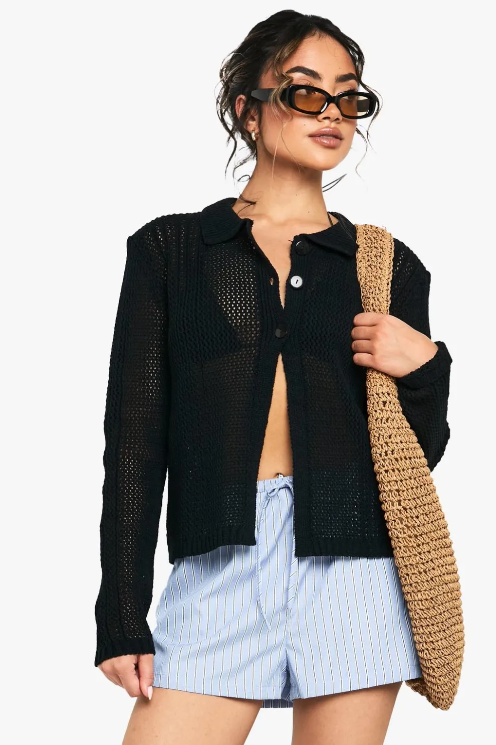 Crochet Knitted Button Through Collared Cardigan | Nasty Gal