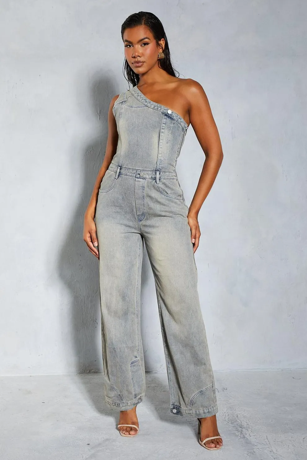 Denim Deconstructed One Shoulder Jumpsuit | Nasty Gal