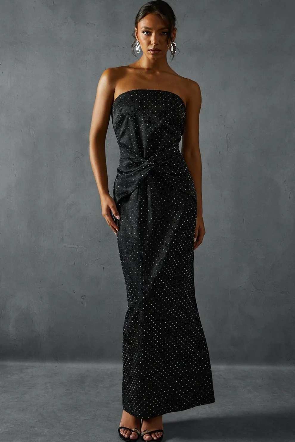 Hotfix Diamante Satin Bandeau Midi Dress | Nasty Gal