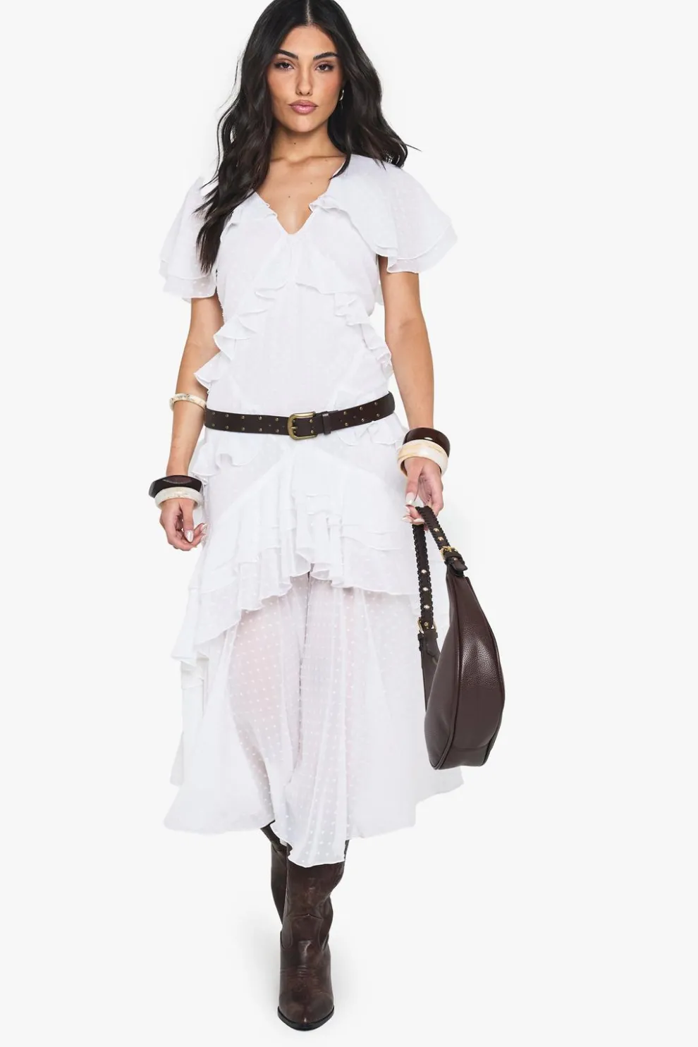 Dobby Frill Detail Maxi Dress | Nasty Gal