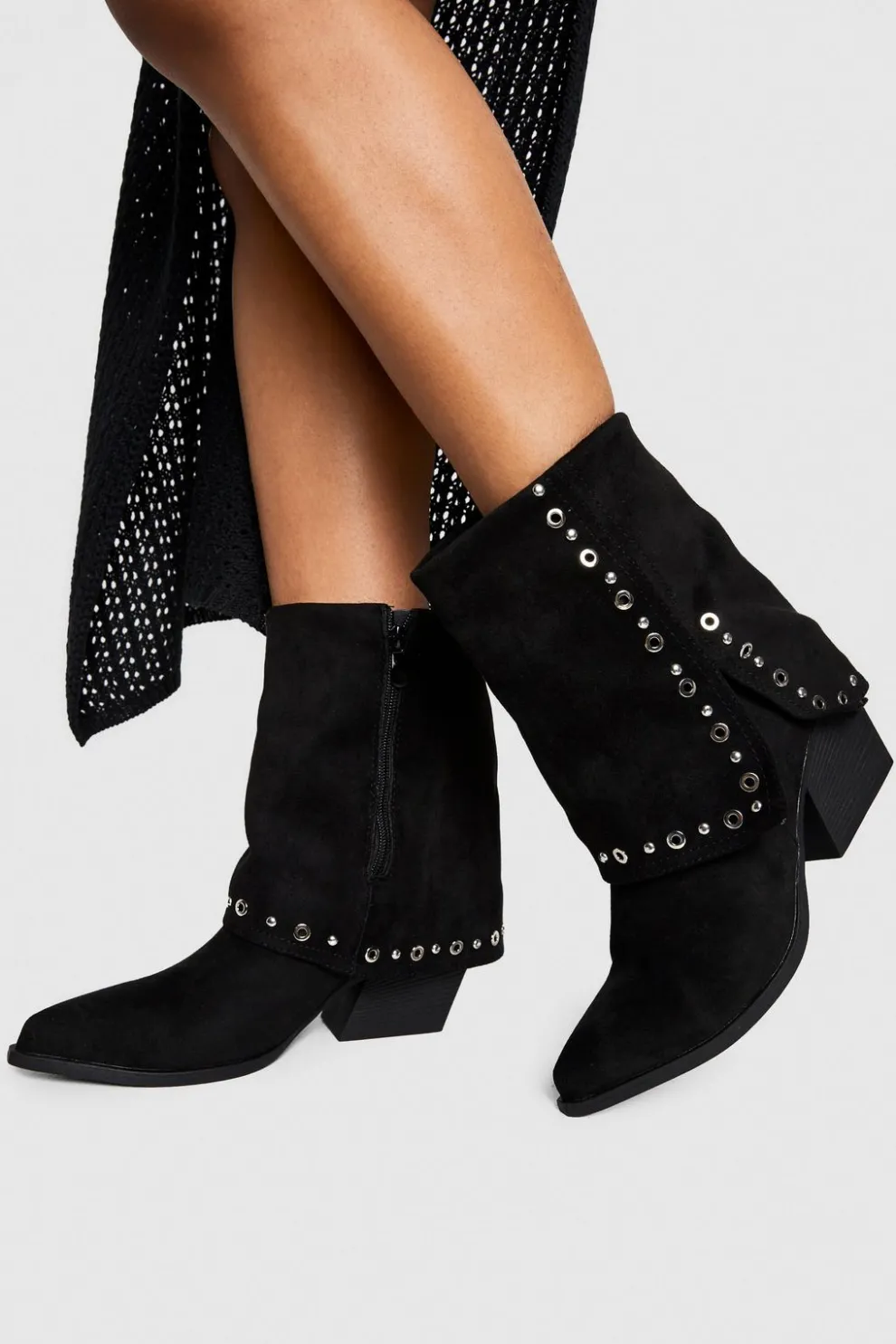 Fold Over Calf High Studded Western Boots | Nasty Gal