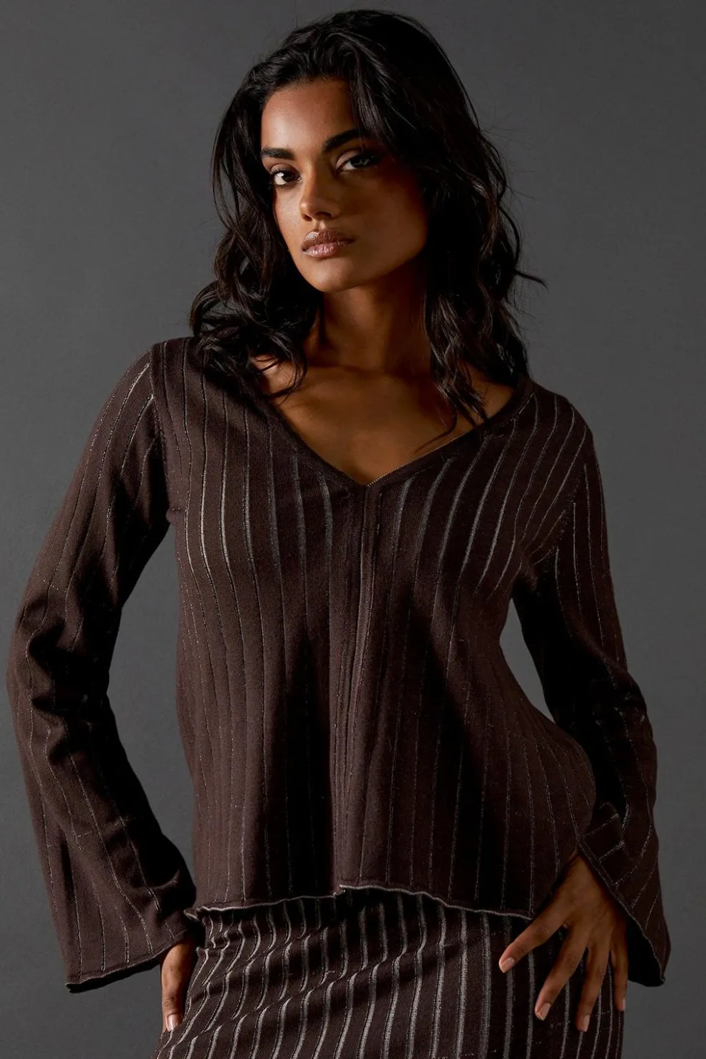 Ombre Ribbed Flare Sleeve Knitted Top Co Ord | Nasty Gal