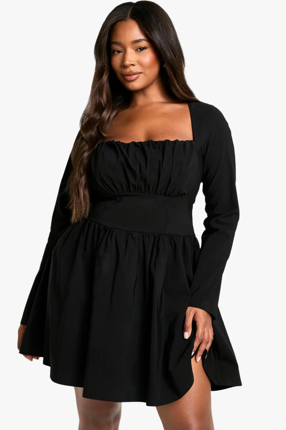 Plus Bengaline Corset Long Sleeve Skater Dress | Nasty Gal