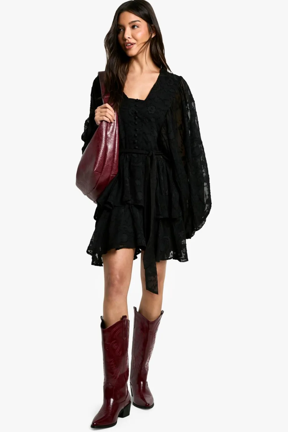 Burnout Paisley Tiered Belted Skater Dress | Nasty Gal