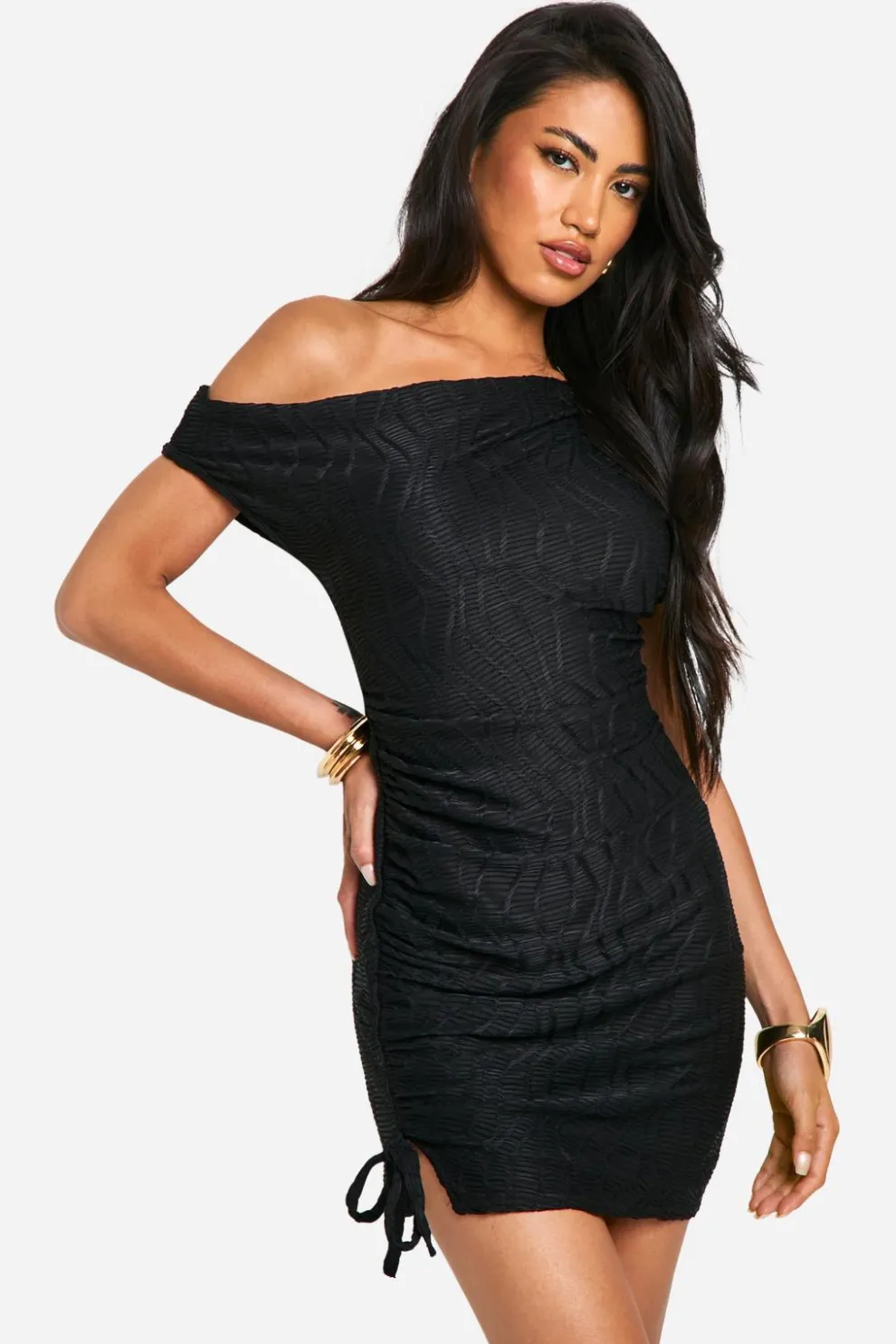 Slash Neck Textured Rib Mini Dress | Nasty Gal