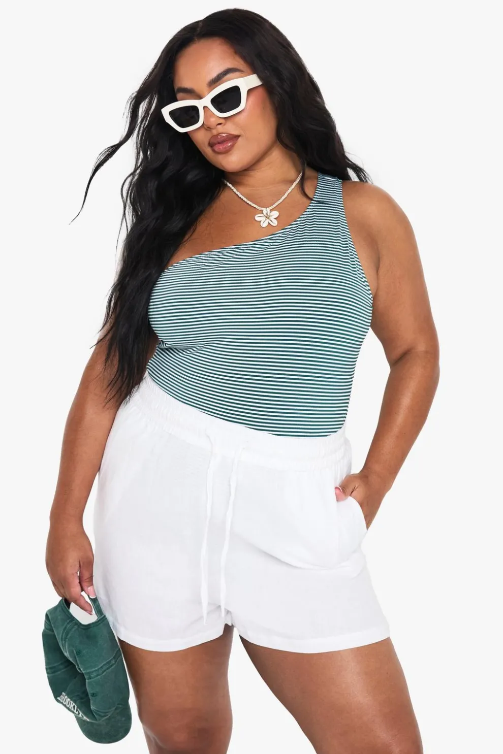 Plus Seersucker Stripe One Shoulder Swimsuit | Nasty Gal