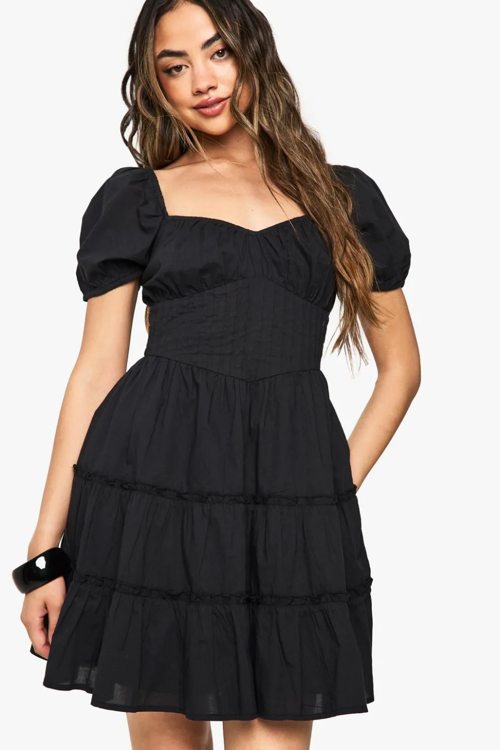 Cotton Tiered Puff Sleeve Smock Mini Dress | Nasty Gal