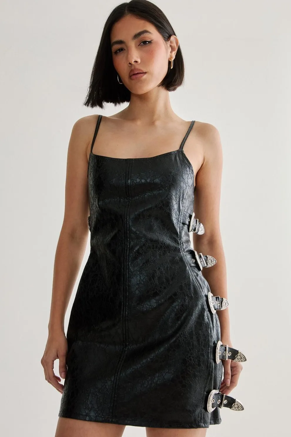 Distressed Faux Leather Buckle Detail Dress | Nasty Gal