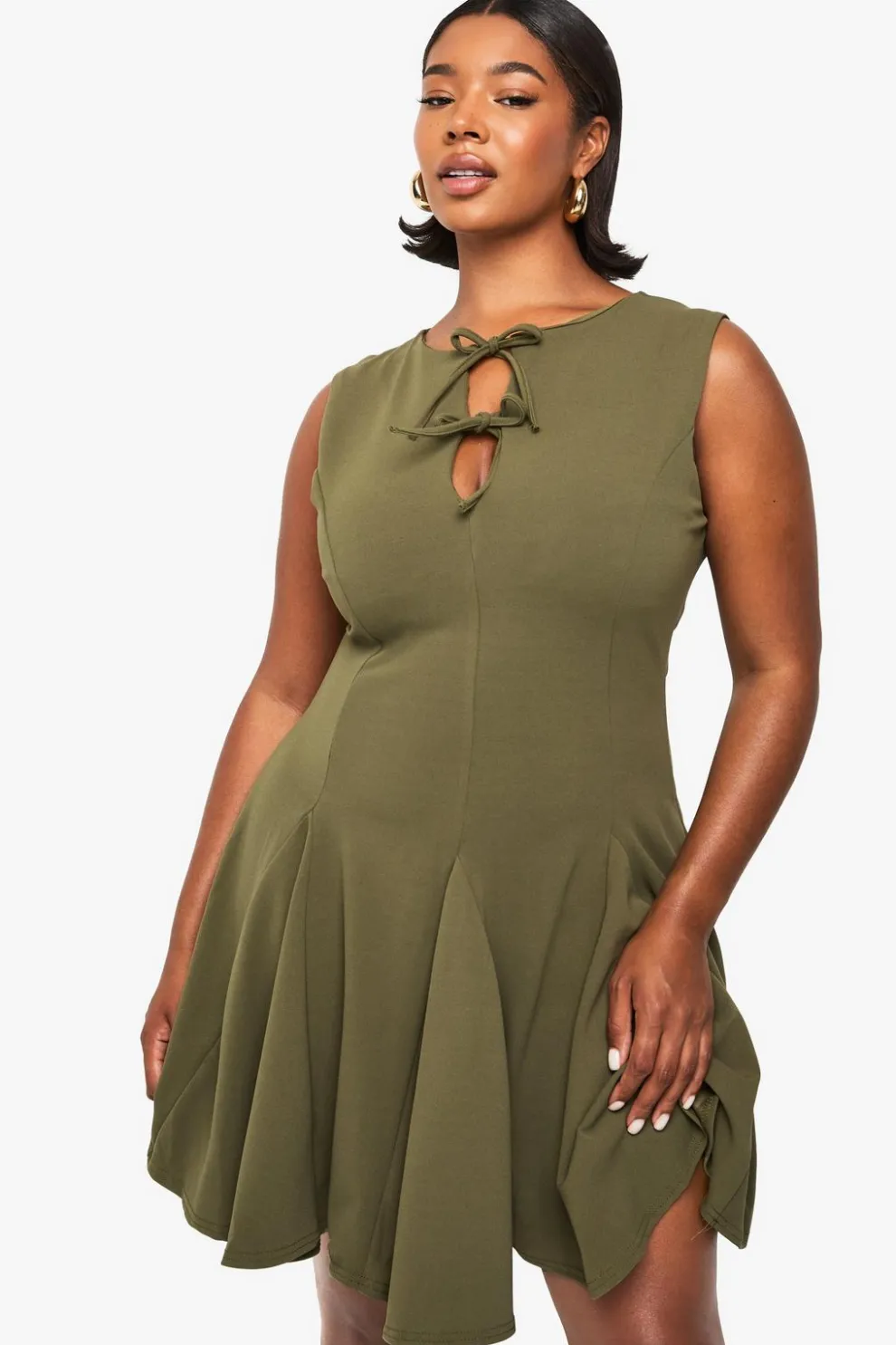 Plus godet tie detail sleeveless skater dress | Nasty Gal