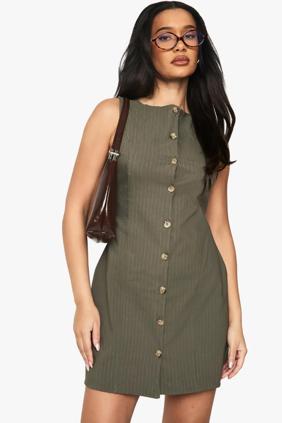 Pinstripe Bengaline Button Front Mini Dress | Nasty Gal