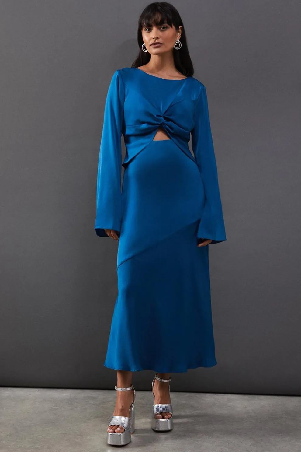 Satin Twist Front Bias Midi Dress | Nasty Gal