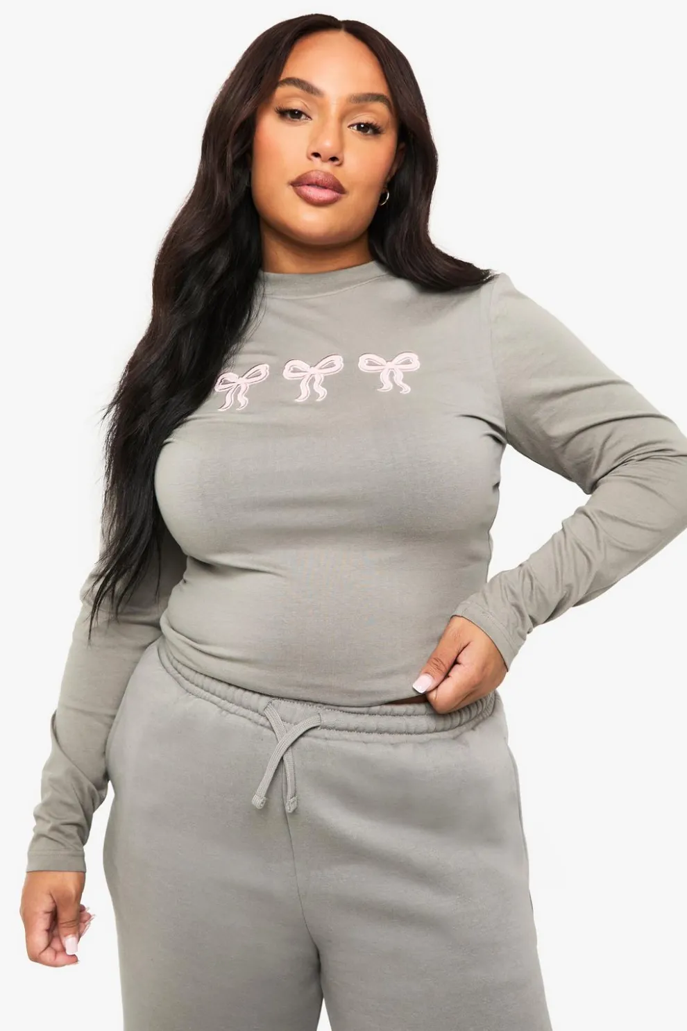 PLUS BOW DETAIL FITTED LONG SLEEVE TOP | Nasty Gal