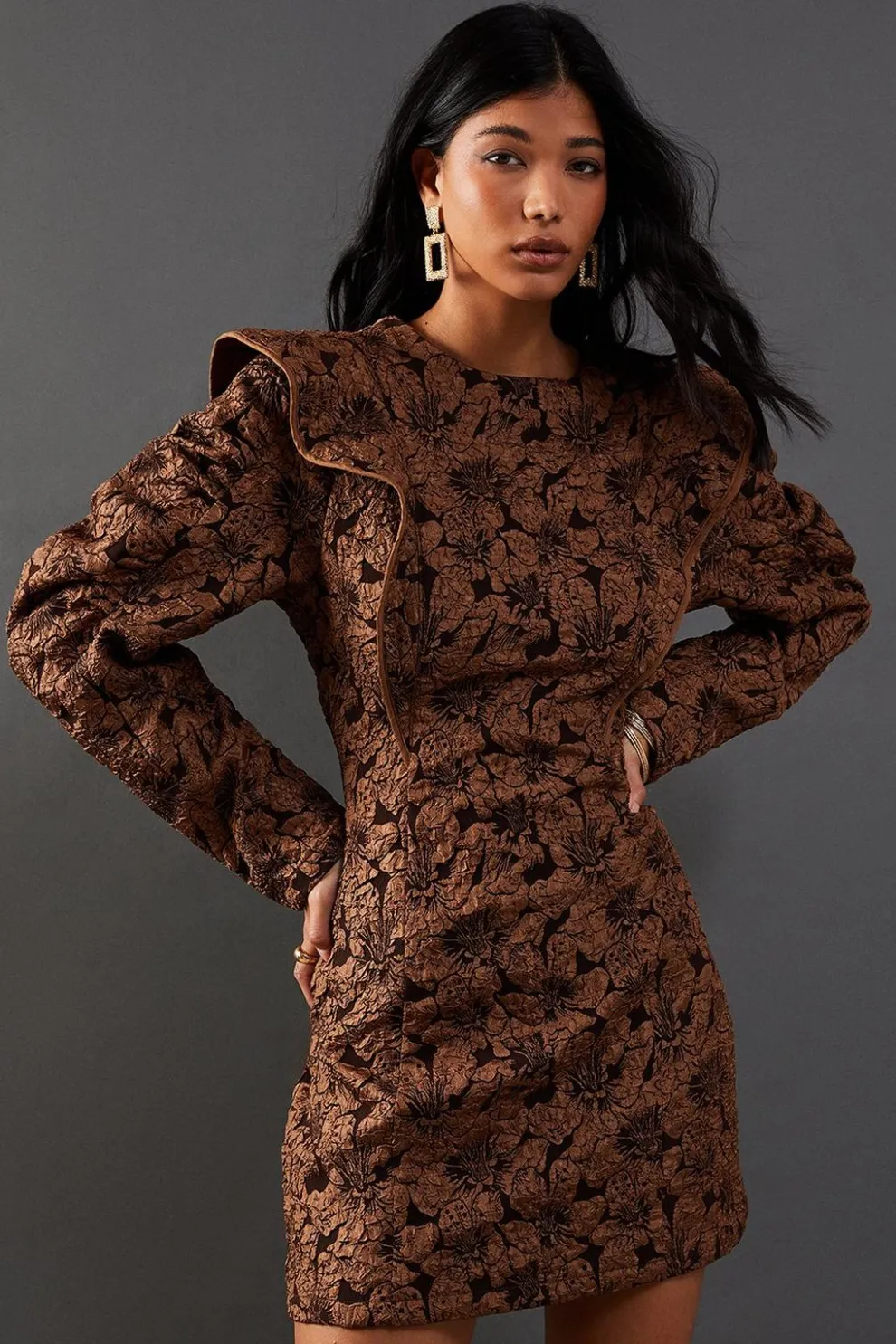 Jacquard Frill Puff Sleeve Shift Mini | Nasty Gal