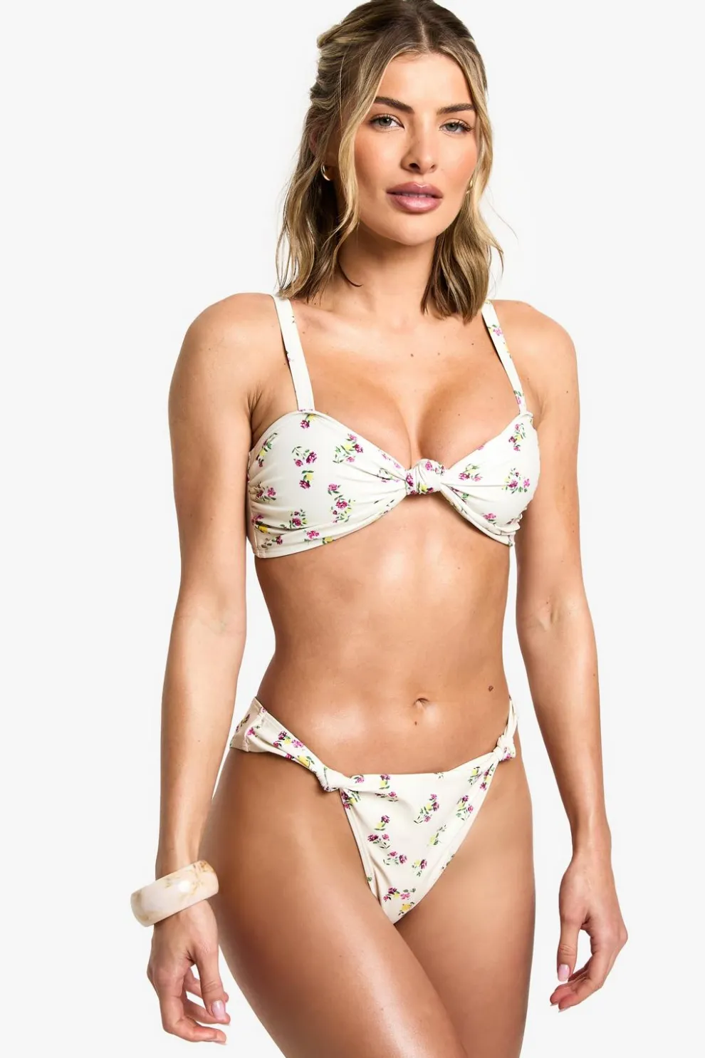 Floral Print Knot Front Bikini Top & Tanga Bikini Bottoms Set | Nasty Gal